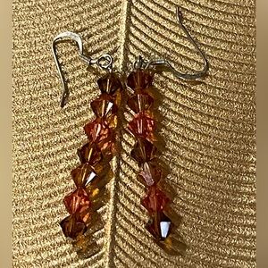 🩷 Elegant Amber Crystal Drop Earrings Handmade Earrings